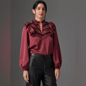 GILNER FARRAR Anya Blouse In Burgundy.